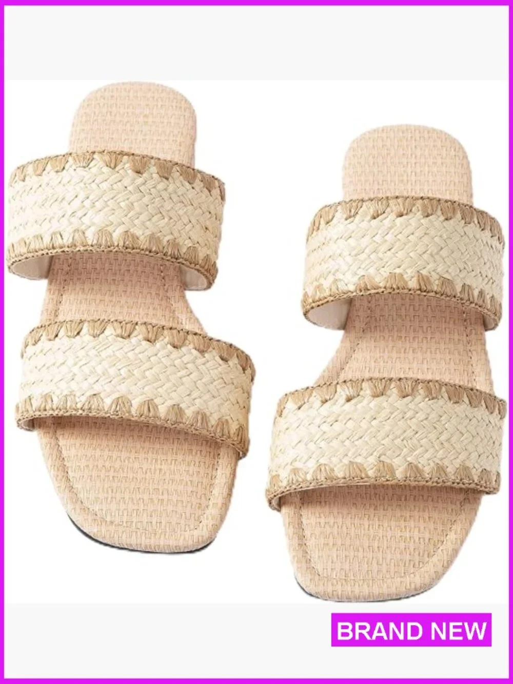 Raffia Braided Slide Sandals Flat Bohemian Vacation Beach Slip On Strappy Woven